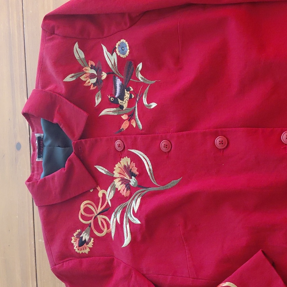 Vtg Victor Costa Red Embroidered Long Blazer 2XL - Picture 2 of 11